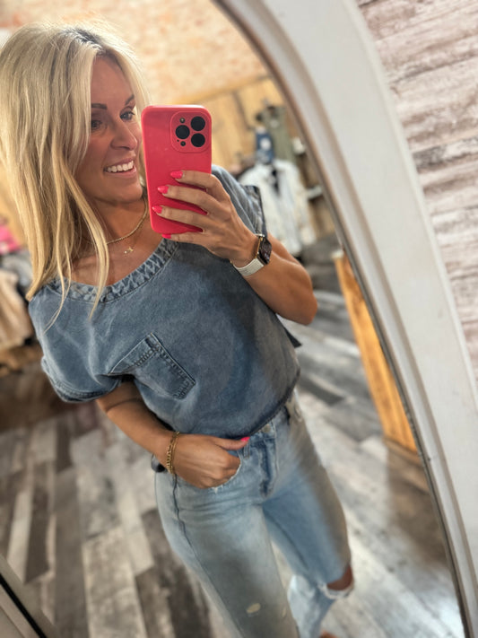 Washed out denim top