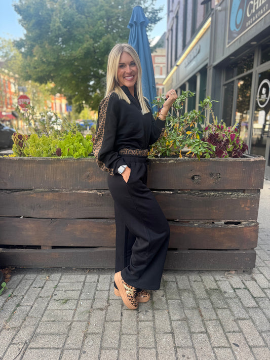 Black & Leopard Quarter Zip