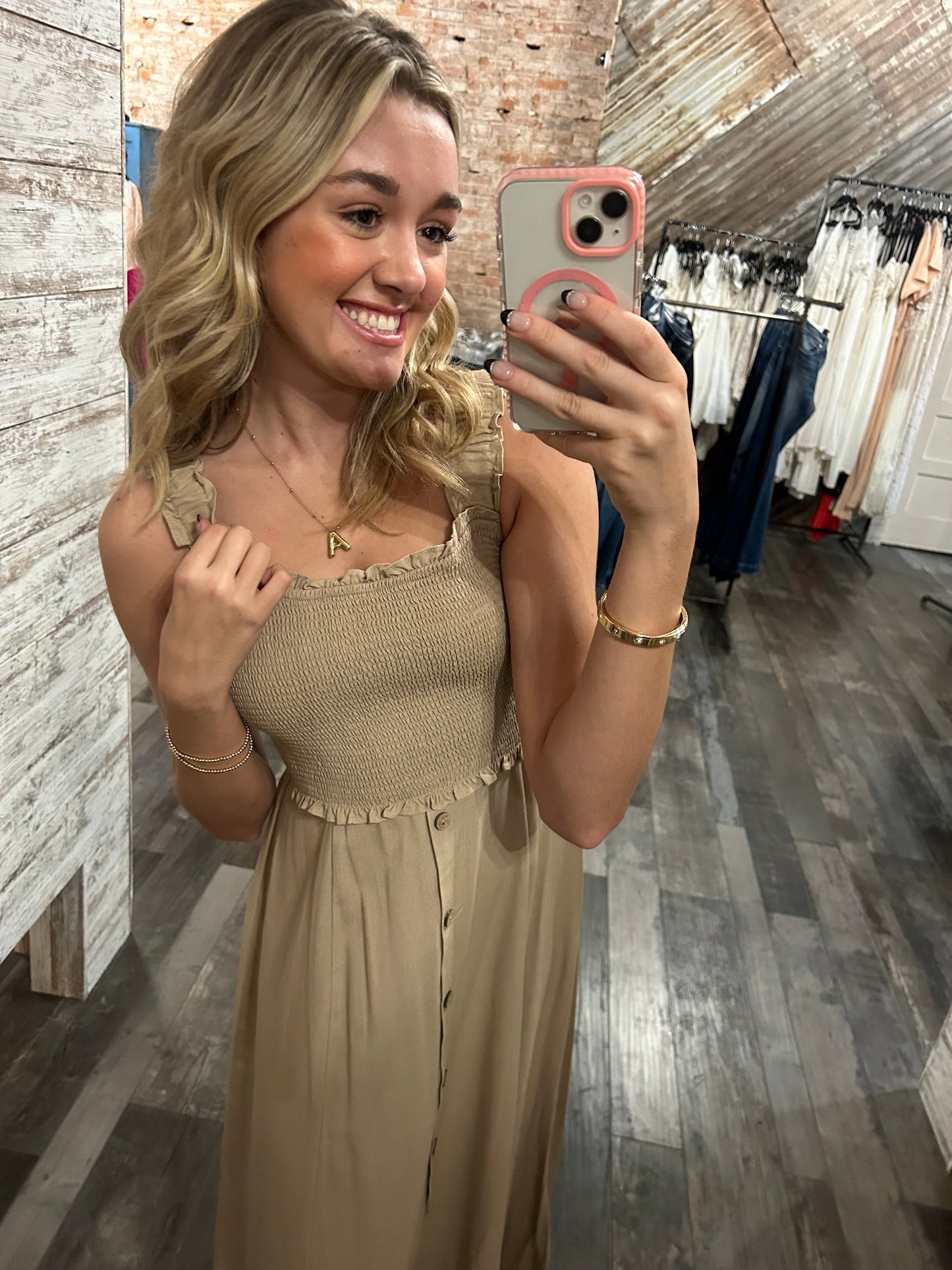 Smocked Tan Maxi