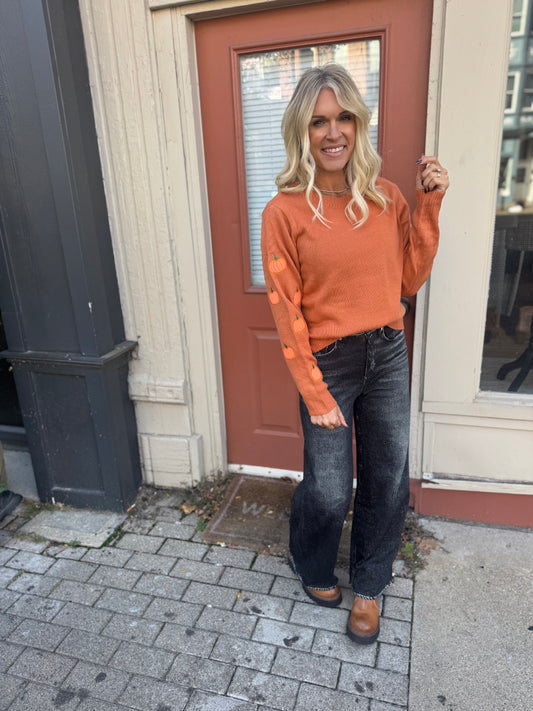 Pumpkin Embroidered Sleeve