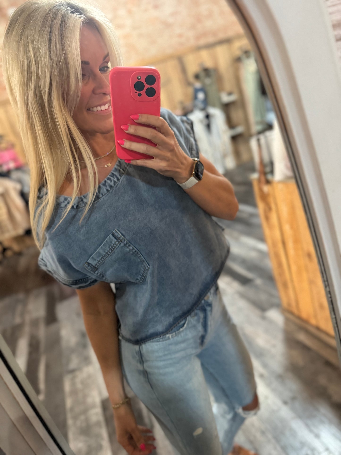 Washed out denim top