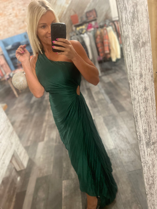 Pleated One Shoulder Maxi