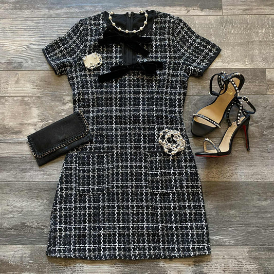 Plaid Tweed Bow Dress