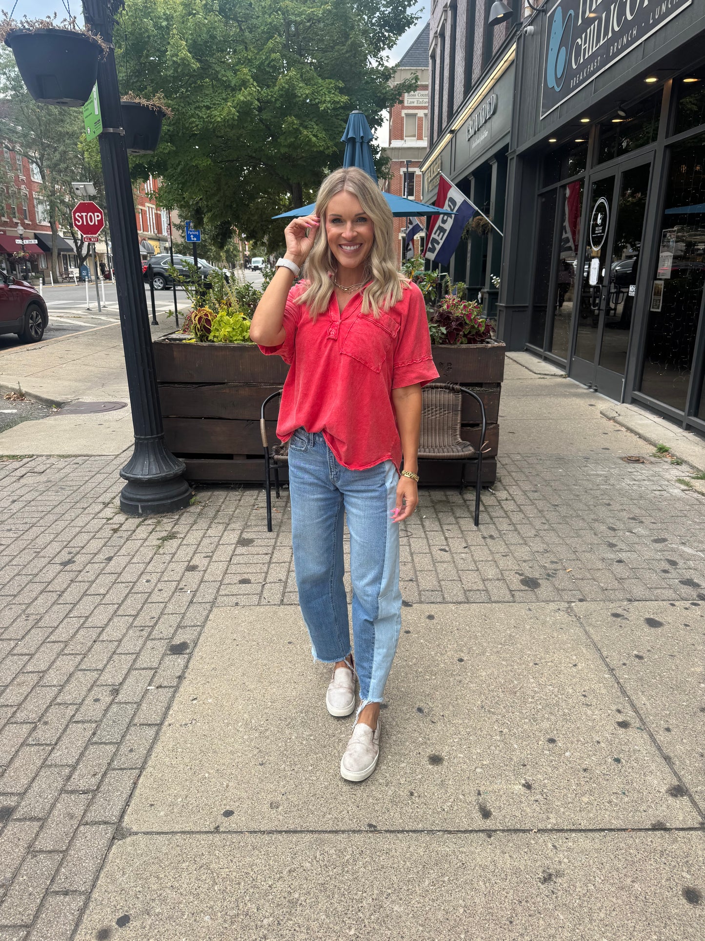 Split V Collar Top