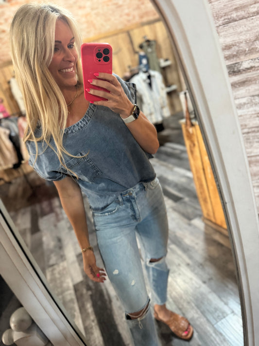 Washed out denim top