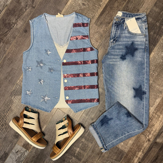 Sequin Denim Vest