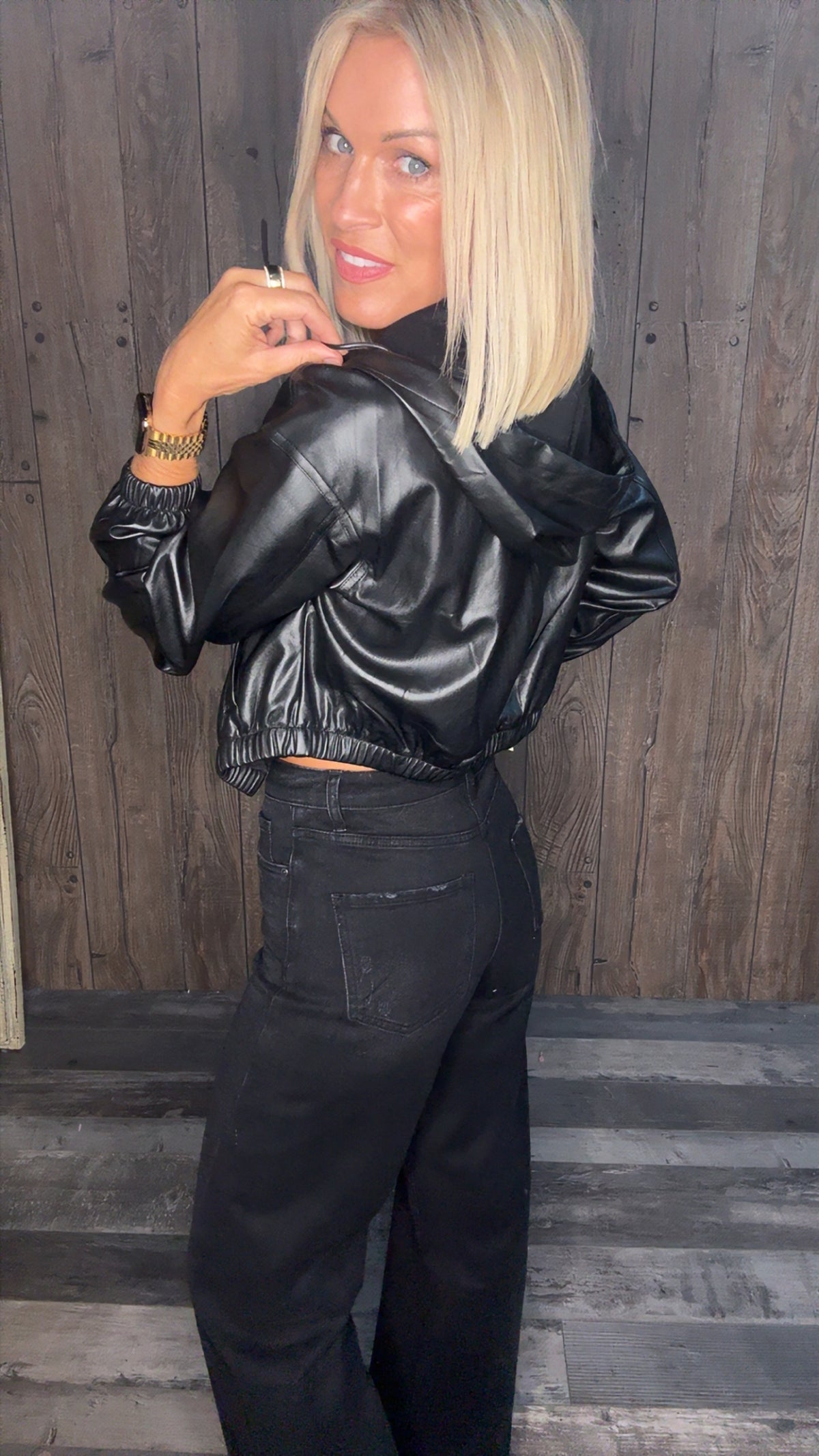 Sassy Faux Leather Zipup