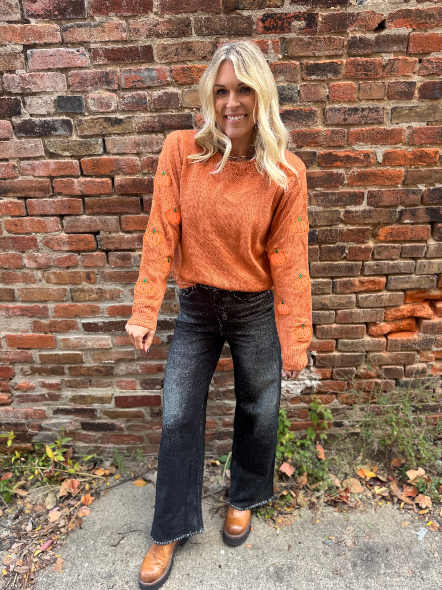 Pumpkin Embroidered Sleeve