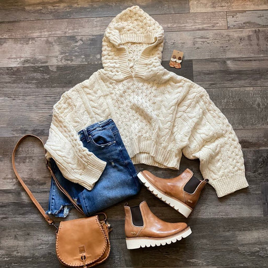 Braided Knit Hooded Pullover