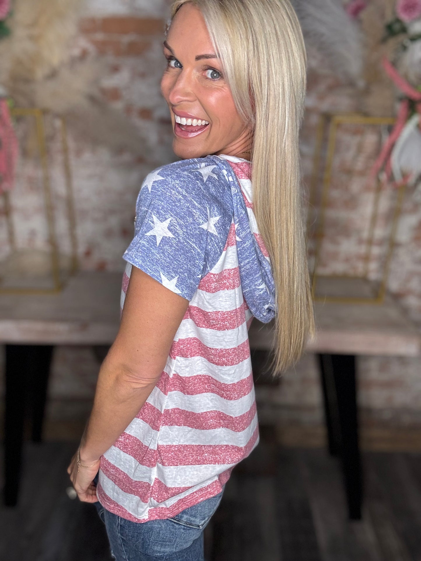 American Flag Hooded Top