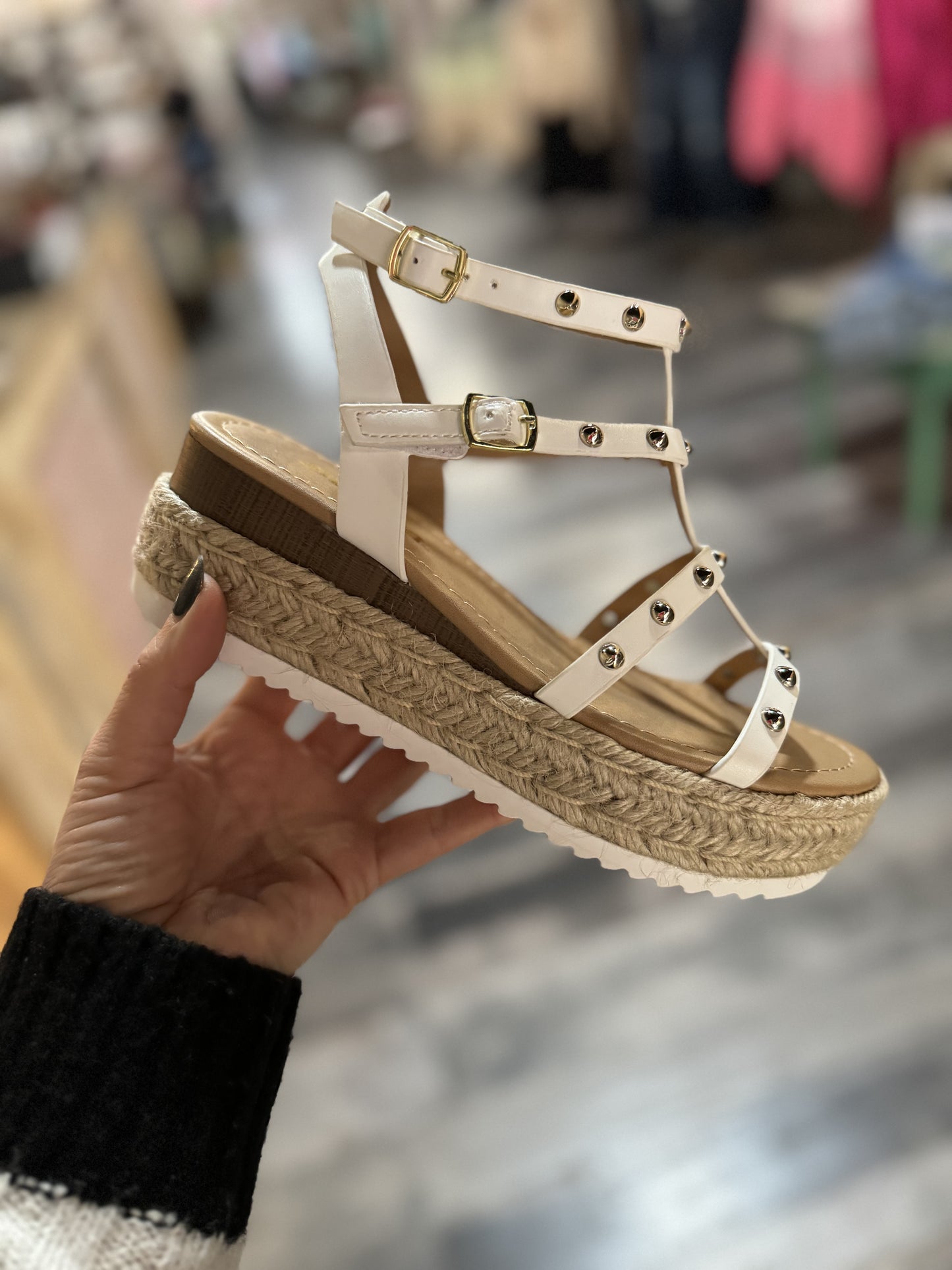 White Classic Studded Wedge