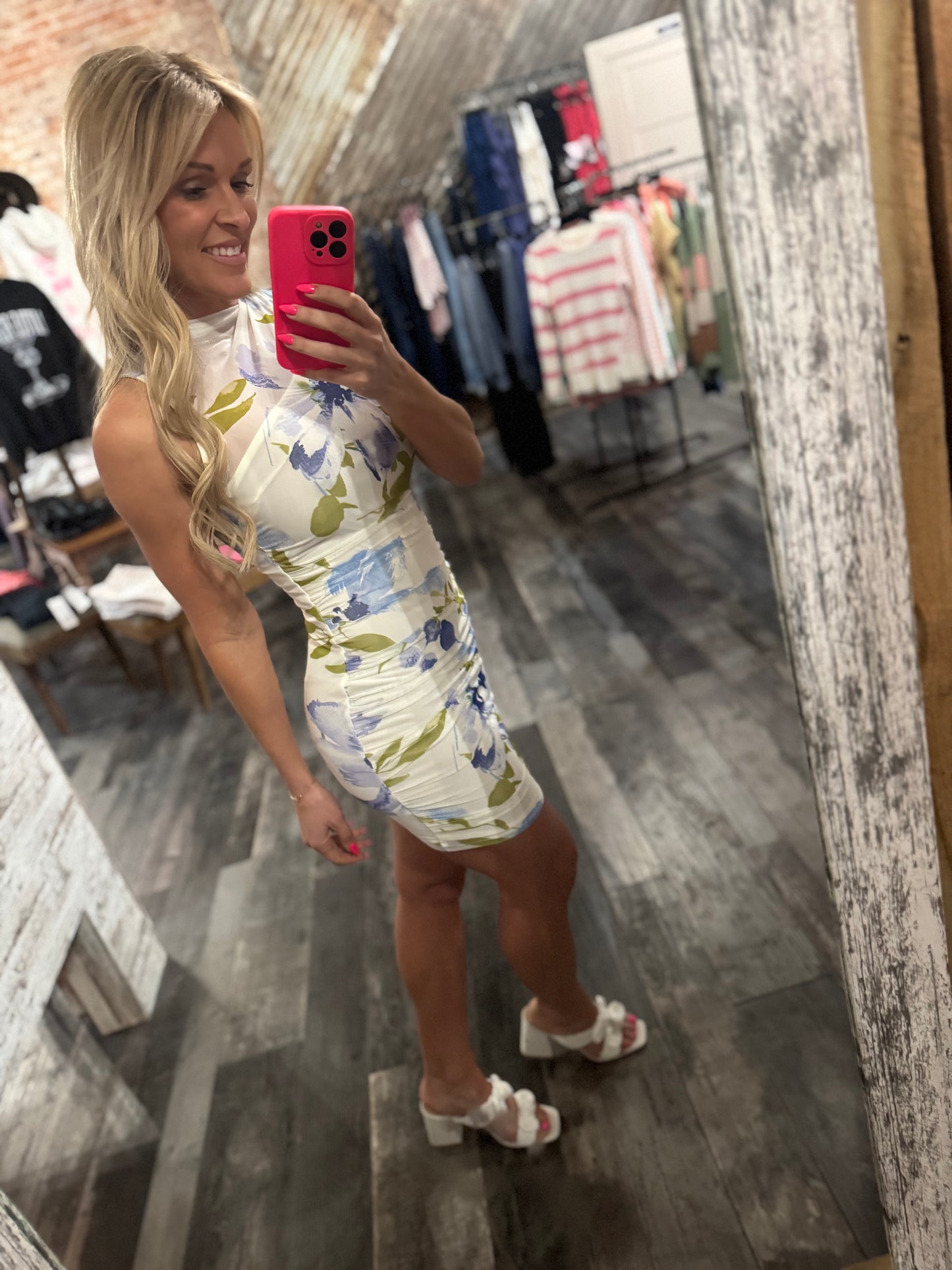 Floral Sleeveless Ruched Dress