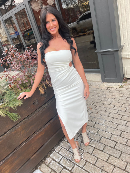 Strapless high slit dress