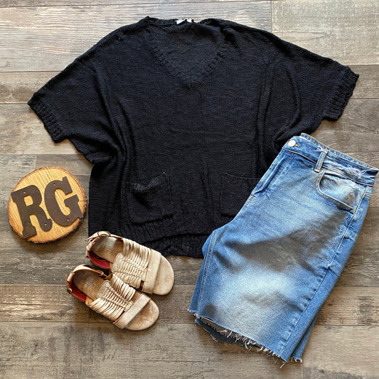Black Short Sleeve Sweater