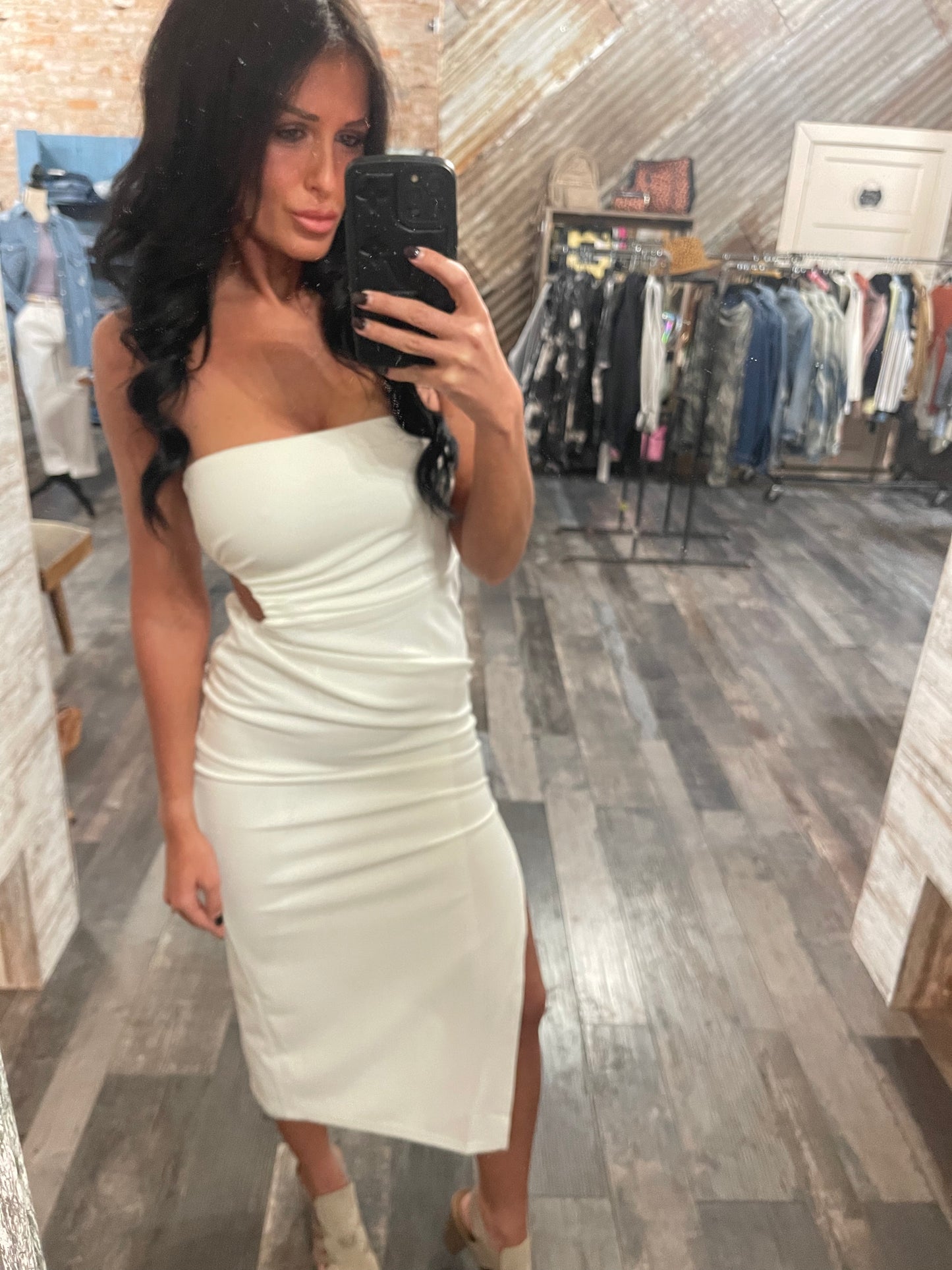 Strapless high slit dress
