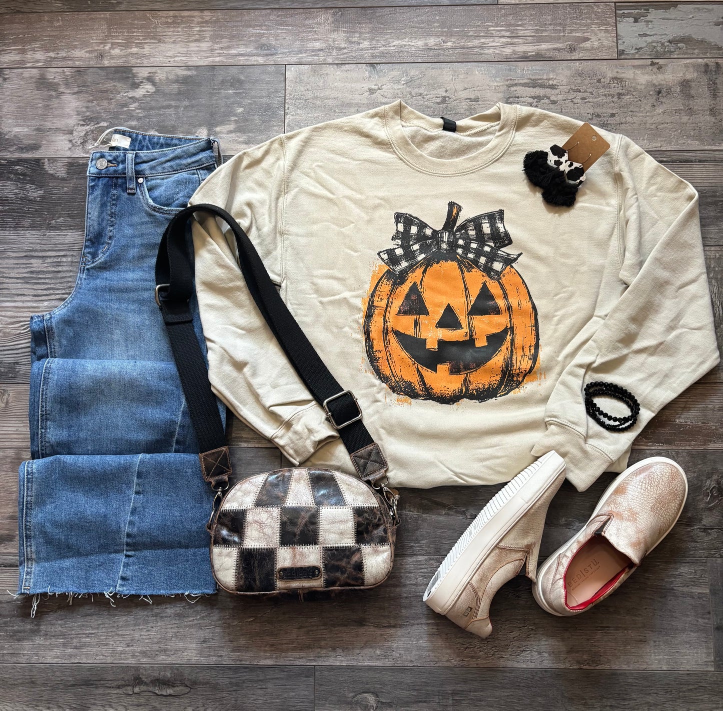 Plaid Jack-O-Lantern Pumpkin Fall Graphic Sweater