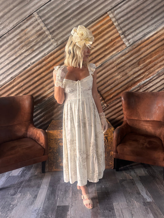 Natural Floral Ruffled Dress
