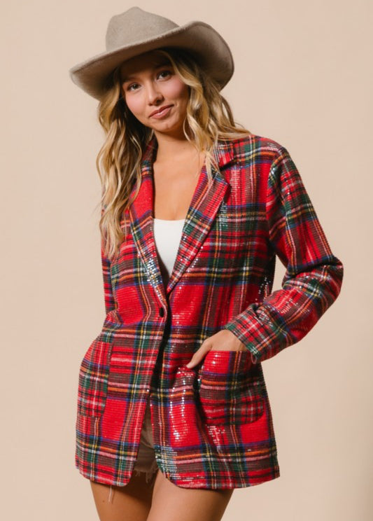Christmas Sequin Plaid Jacket