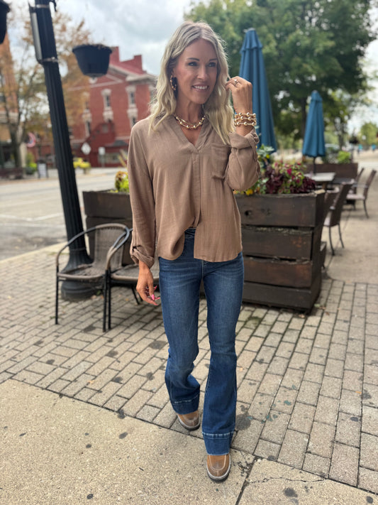 Mocha V-Cut Blouse