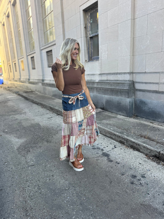 Maxi Belted Plaid Skirt