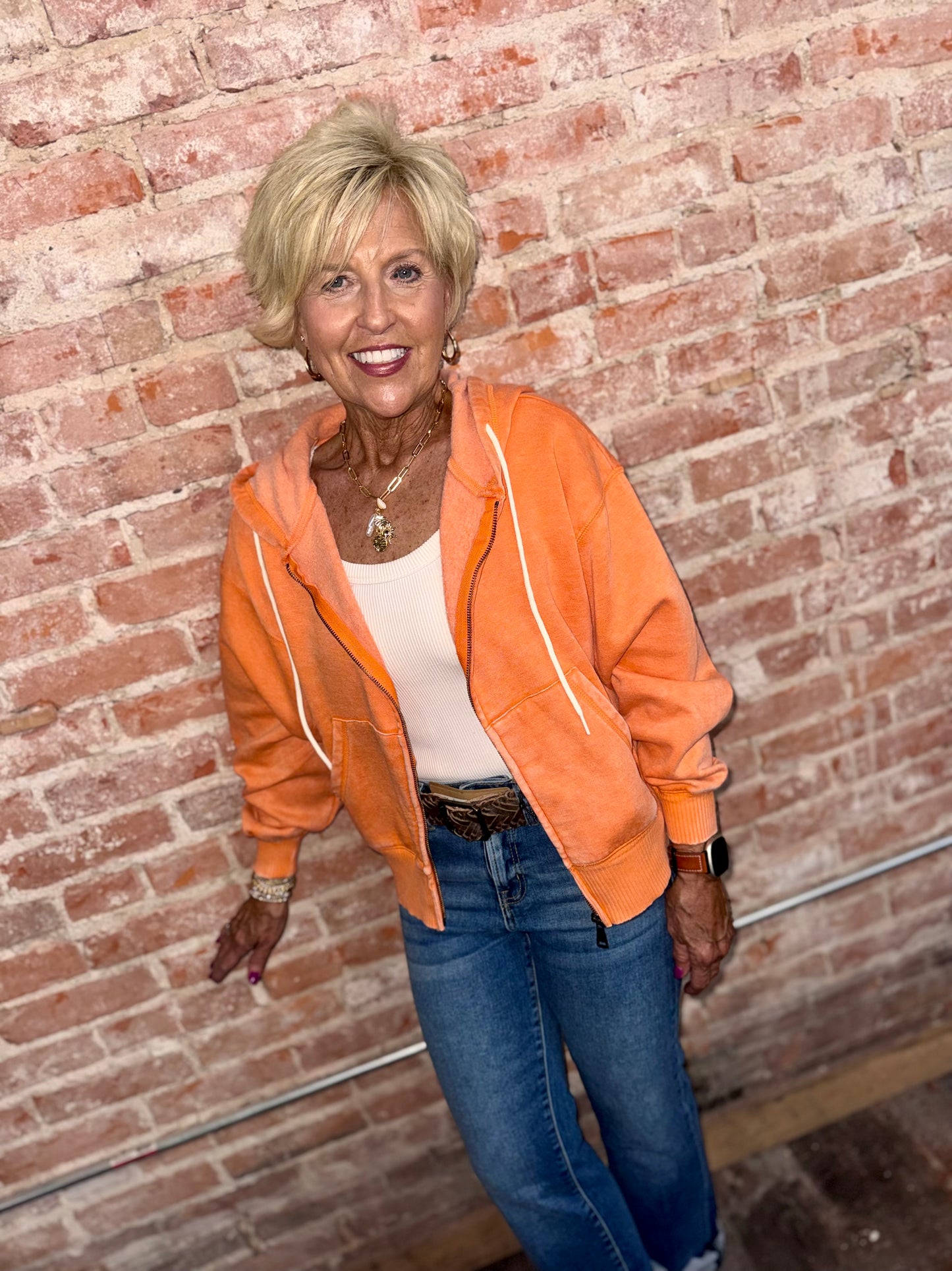 Cropped Acid Wash Zip Up