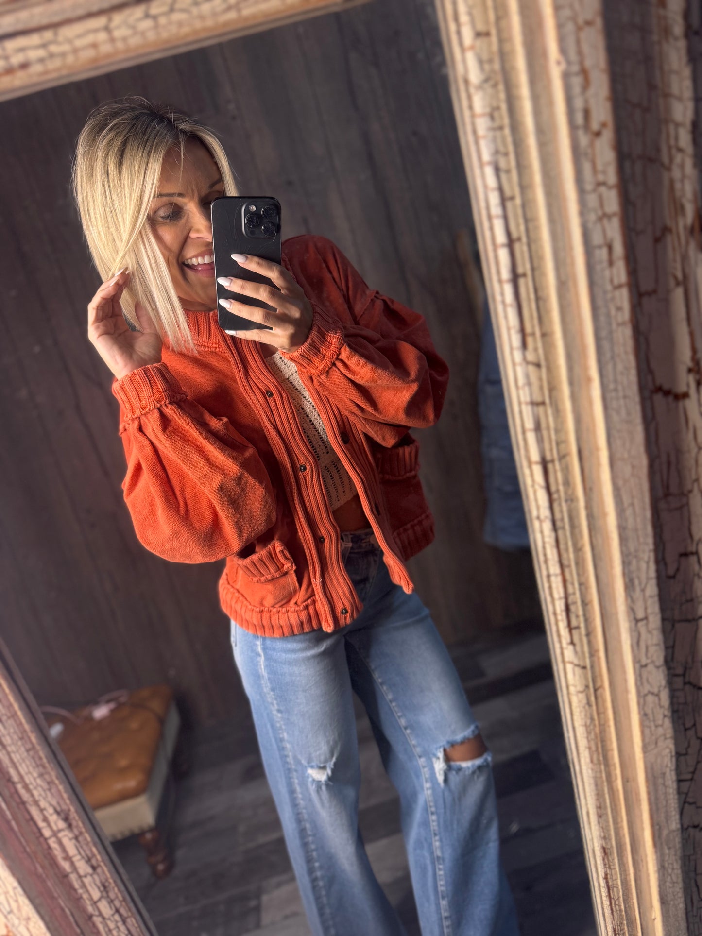 Washed Vintage Ribbed Cardigan