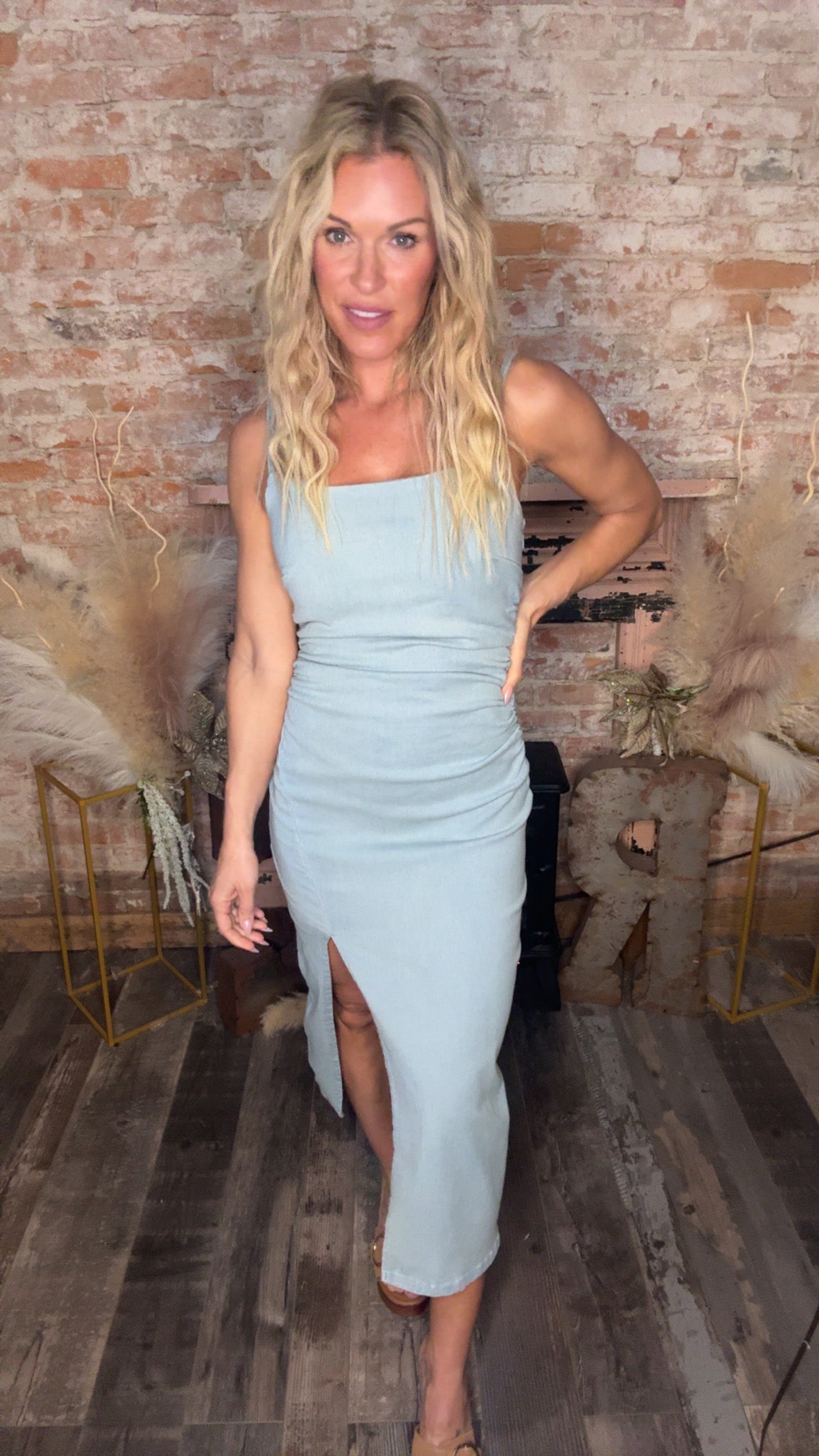 Ruched Denim Dress