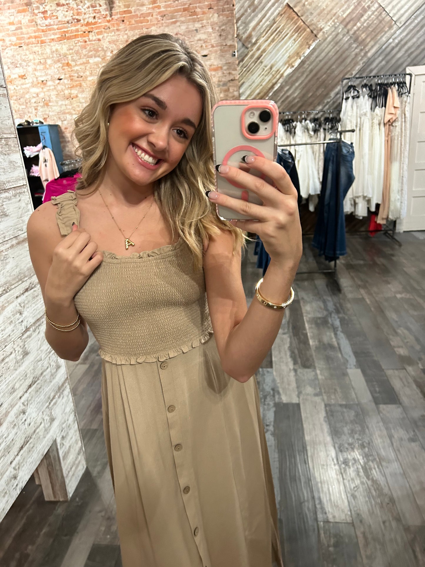 Smocked Tan Maxi