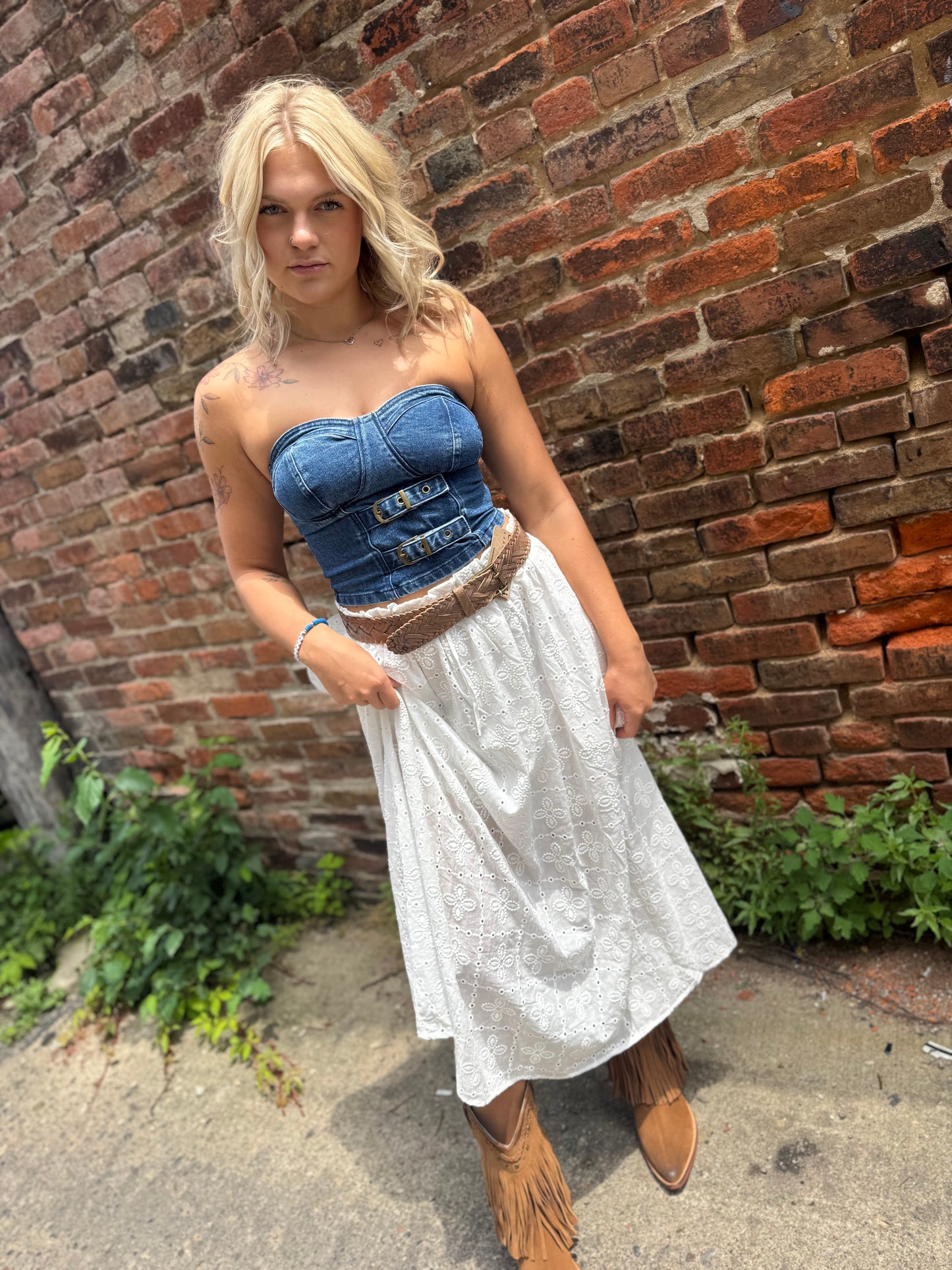 Eyelet Midi Maxi Skirt