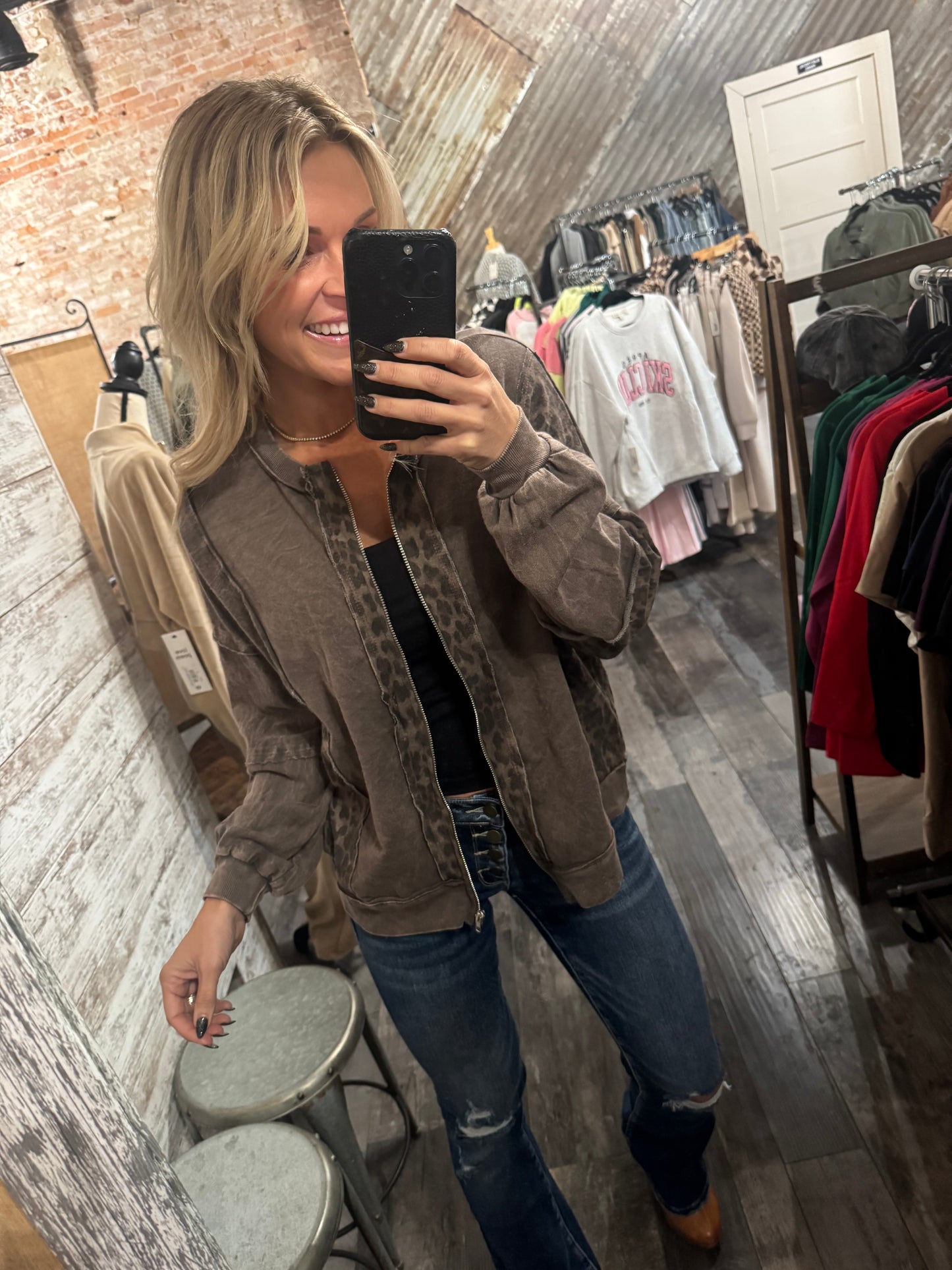 Mineral Wash Cheetah Zip Up