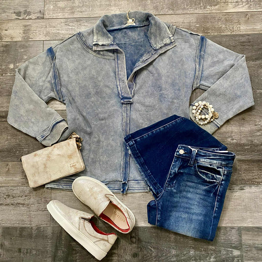 Washed Henley Pullover