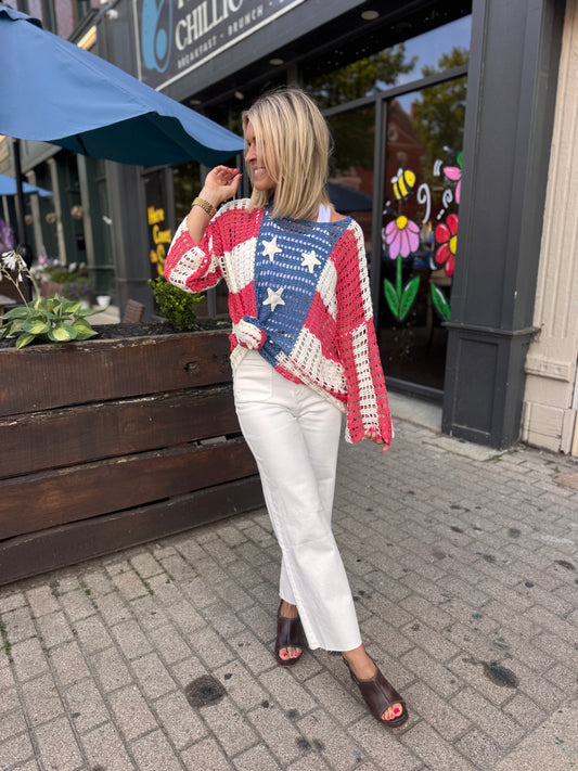 American Flag Open Knit Top
