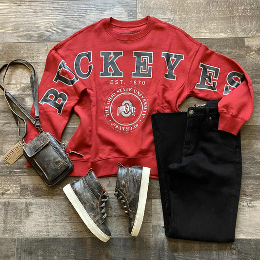 Red w/black script BUCKEYES