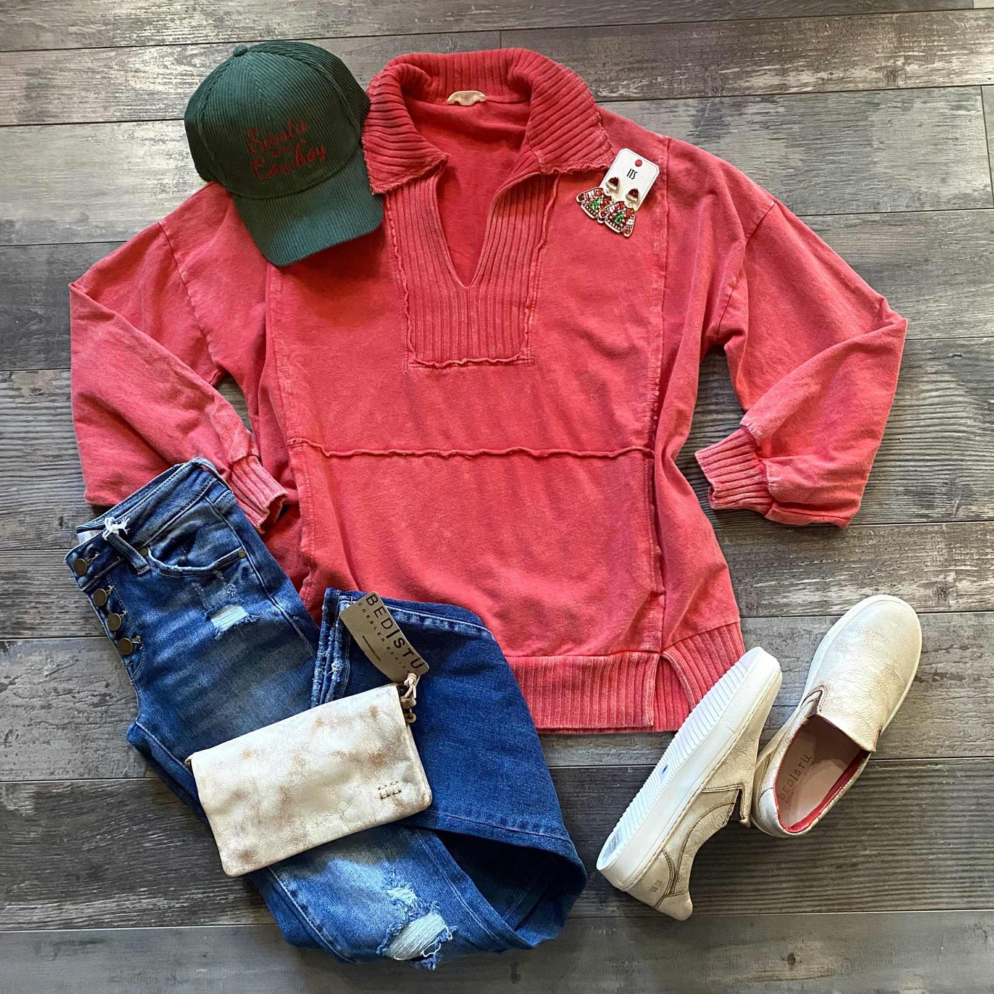 Red Mineral Wash Pullover