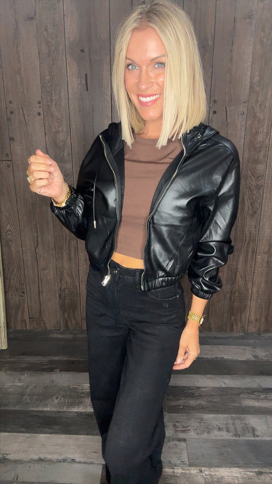 Sassy Faux Leather Zipup