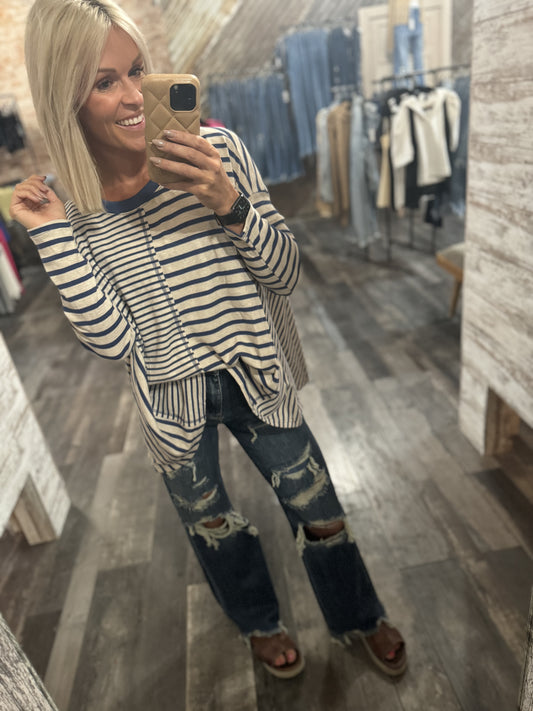 Navy Stripe Top